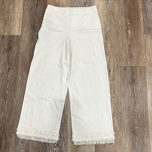 Cream Fringe Hem Trousers